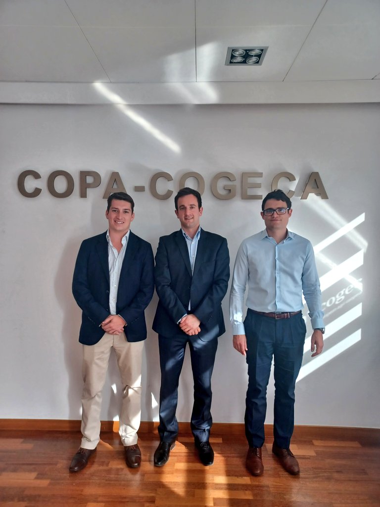 Luke Cox with Max Potterton (IFA Cereals Executive), and Bruno Menne (Copa Cogeca Director of Commodities and Trade)